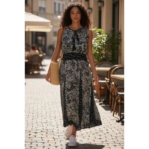 Bila Black Floral Print Maxi Dress with Tassel Tie V-Neck XLarge